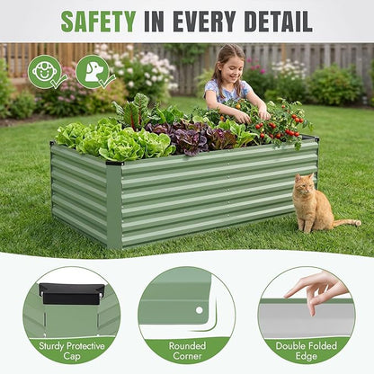 INNO STAGE 6x3x2ft Galvanized Raised Garden Bed, Raised Garden Bed Kit-Metal Planter Box Outdoor, Planting for Vegetables, Fruits, Herbs, Flowers, OliveGreen