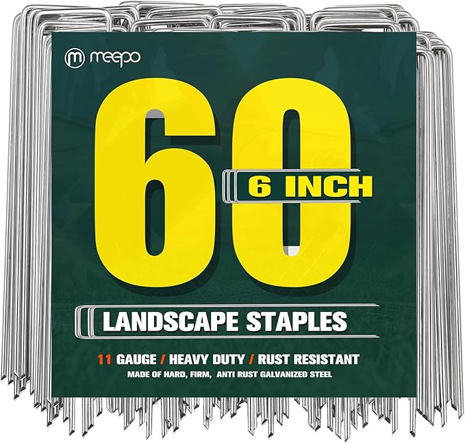 Garden Stakes, 60-Piece 6 Inch Never Rust Galvanized Landscape Staples, 5X Sharper Durable Stakes for Gardening, Tent, Weed Barrier, Outdoor Yard Decoration, Plant Cover
