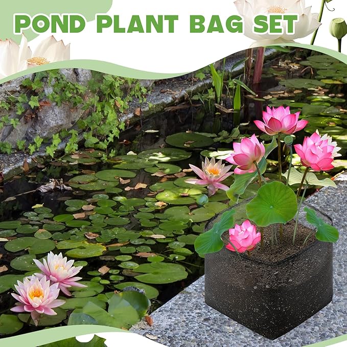 14 Pcs Pond Plant Baskets, Square Reusable Aquatic Planting Bags Breathable Mesh Garden Water Plant Pot for Water Lily Gladiolus Bog and Terrestrial Plants (7 Inch)