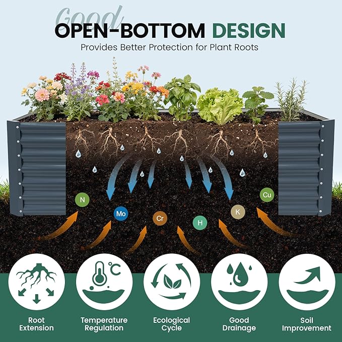 G GOOD GAIN 6x3x2 ft Galvanized Raised Garden Bed Kit, Large Metal Planter Box Outdoor for Vegetables, Flowers, Herbs, 24" Tall 269 Gallon Capacity Deep Root Design, Grey