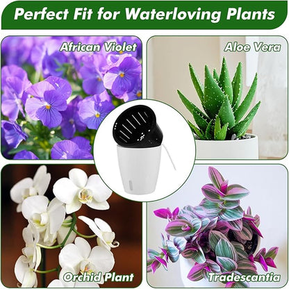 Planterhoma 6.7 Inch Self Watering Pots for Indoor Plants, 4 Packs African Violet Pots with Indicator, Black Wick Pot with Drainage Holes, Self Watering Planters for Orchid, Devil's Ivy, White