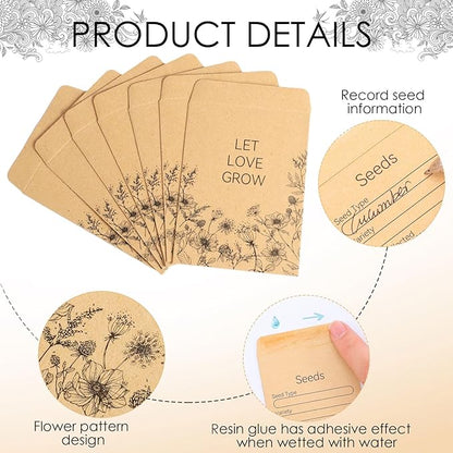 300 Pieces Seed Envelopes 3.15 x 2.36in Seed Packets Envelope with Preprinted Small Envelope Collecting Template for Flower Vegetable Seeds Storage
