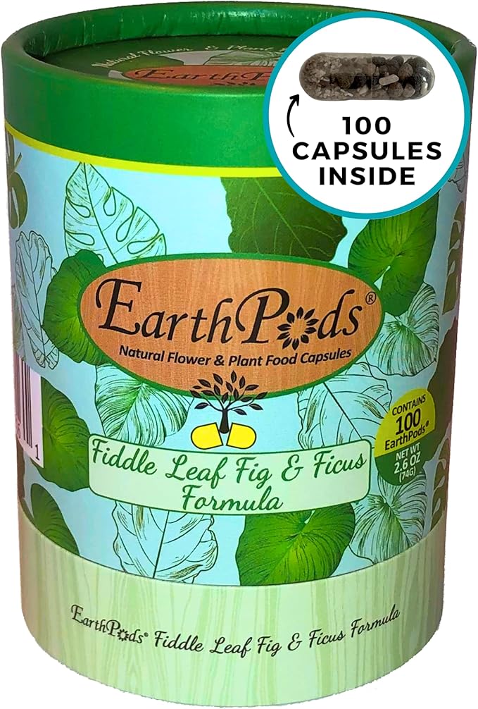 EarthPods® Premium Fiddle Leaf Fig Plant Food Capsules (100 Count) Specialized Bio Organic Fertilizer for Monstera, Pothos, Calathea, Ficus, Elephant Ear, Dracaena (Organic + Vegan + Made in USA)