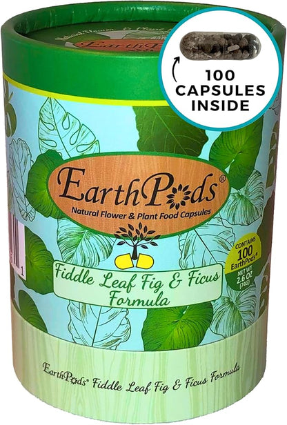 EarthPods® Premium Fiddle Leaf Fig Plant Food Capsules (100 Count) Specialized Bio Organic Fertilizer for Monstera, Pothos, Calathea, Ficus, Elephant Ear, Dracaena (Organic + Vegan + Made in USA)