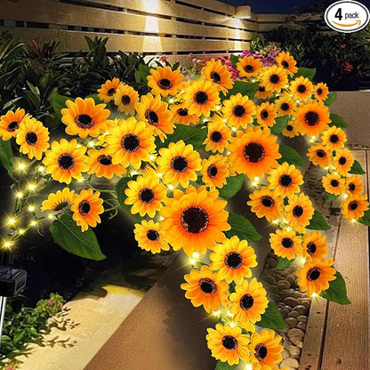 Solar Sunflower Lights Outdoor, 4 Pack with 92 Lifelike Petals, Waterproof 360 Bright LED Fall Decor for Garden, Patio, Flowerbed, Yard - Gift for Mom