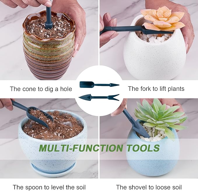 2 Pack Ceramic Plant Pots - Flower Pots with Drainage Hole Classical Old Pile Pots for Outdoor/Indoor Plants, Flowers, Succulents, Cactus (4.5 Inch)