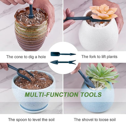 2 Pack Ceramic Plant Pots - Flower Pots with Drainage Hole Classical Old Pile Pots for Outdoor/Indoor Plants, Flowers, Succulents, Cactus (4.5 Inch)