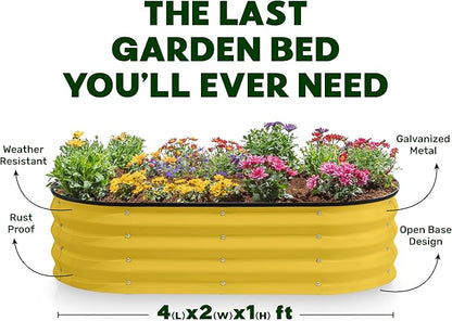 Plant & Plot Galvanized Raised Garden Beds Outdoor // 4×2×1 ft (2-Pack) Planter Raised Beds for Gardening, Vegetables, Flowers (Yellow) // Large Metal Garden Box