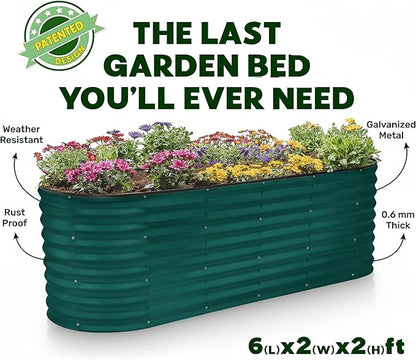 Plant & Plot Galvanized Raised Garden Beds Outdoor // 6×2×2 ft Planter Raised Beds for Gardening, Vegetables, Flowers // Large Metal Garden Box (Dark Green) // Patented Tool-Free Design