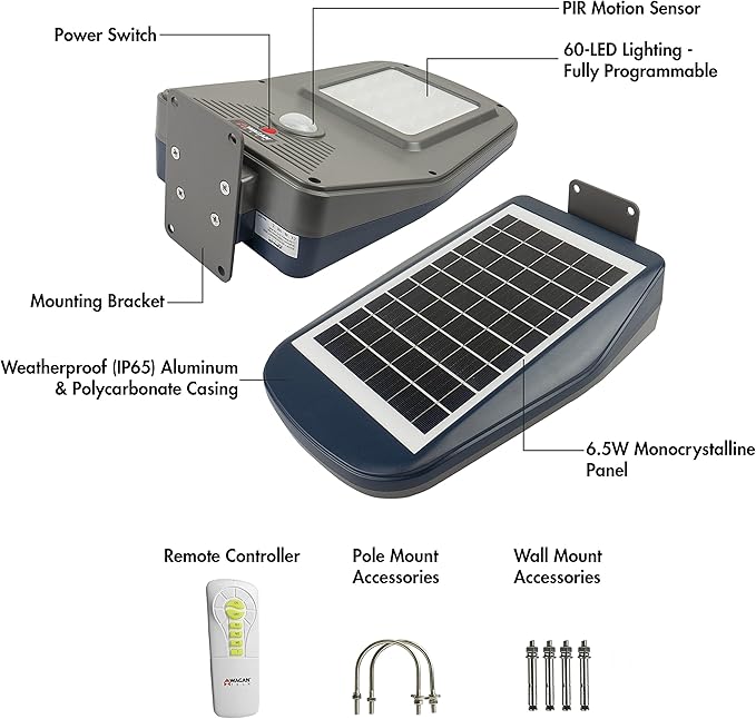 Wagan 3000 Lumen LED Solar Street Light with Remote Control Outdoor Solar Powered Flood Light Dusk to Dawn Waterproof Weatherproof Motion Sensor for Outdoor Garden Yard Path Parking Lot, EL8591