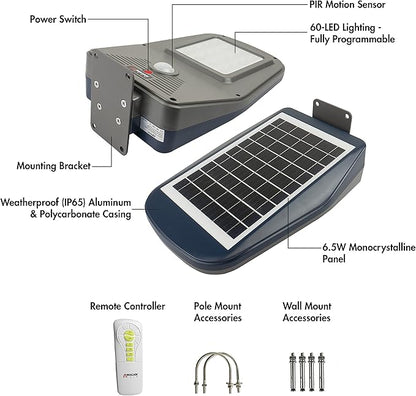 Wagan 3000 Lumen LED Solar Street Light with Remote Control Outdoor Solar Powered Flood Light Dusk to Dawn Waterproof Weatherproof Motion Sensor for Outdoor Garden Yard Path Parking Lot, EL8591