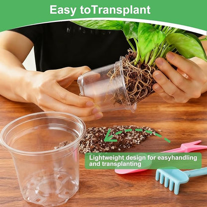 45 Pack 7/8/10 Inch Clear Nursery Pots with Drainage Holes,Higher Large Gallon Clear Plastic Pots for Plants,Plant Seedling Pot for Indoor & Outdoor Gardening