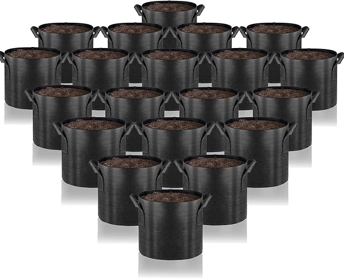 Gardenera Fabric Grow Bags - 20-Pack of 7 Gallon Nonwoven Planters with Handles, Perfect for Balcony and Rooftop Gardening