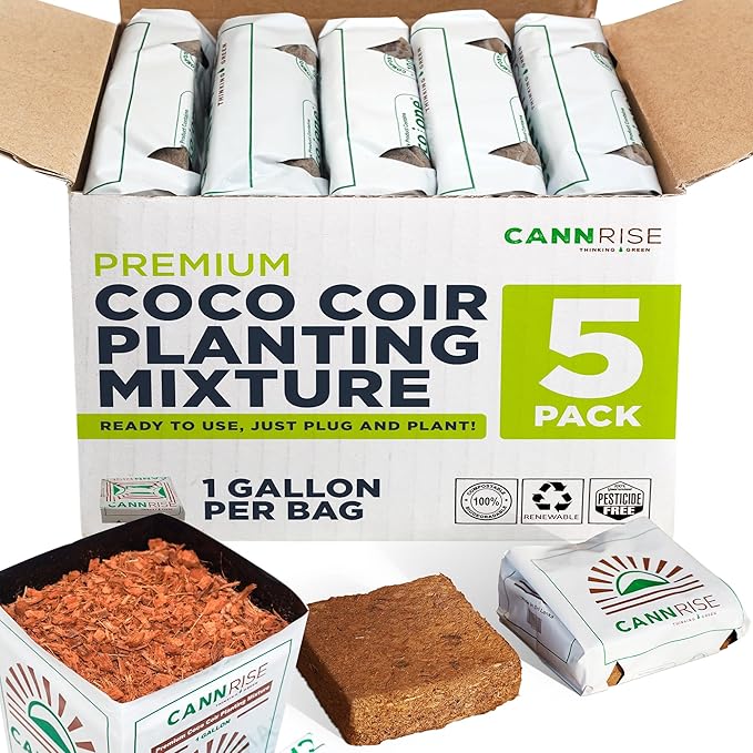 Coco Coir Grow Bags, 5-Pack, 1 Gallon Per Bag - Open-Top, Pre-Filled Compressed Coir Substrate - Plug-and-Plant Eco Bags for Vegetables, Herbs & Flowers - Root-Friendly Aeration Peat-Free Mix