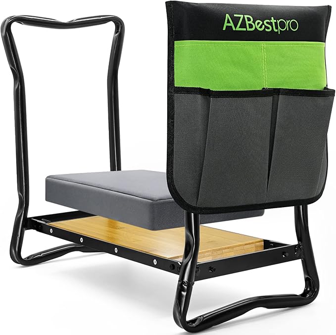 Bamboo Garden Kneeler and Seat Heavy Duty, Upgrade Gardening Bench and 2-inch Thick Kneeling Pad 1 Larger Tool Bags, Gardening Gift for Women Men, for Gardeners