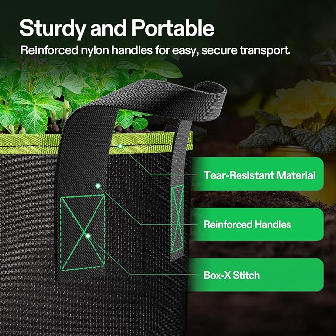 VIVOSUN 3-Pack 5-Gallon AeroBase Grow Bags, Durable Mesh Fabric Plant Container with Breathable Base and Sturdy Handles, Black