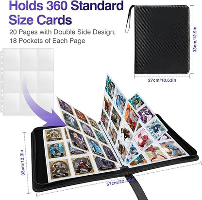 9 Pocket Trading Card Sleeves Binder Sheets, 360 Pockets White Side Loading Card Binder, Double-Sided Card Sleeve Pages for 3 Ring Binder, Card Holder Protectors for Baseball, MTG Game, Business Cards