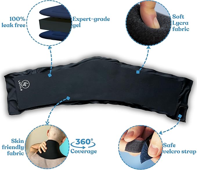 LEVILO Ice Pack for Neck for Hot & Cold Therapy, Reusable Neck Ice Pack Wrap for Inflammation, Cold Compress, Injuries, Swelling, Cervical Surgery Recovery, Sprains, Work Stress