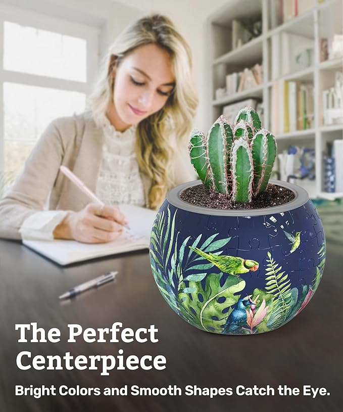 PieceRelax 3D Puzzle Planter 80 Pieces - Flower Pot - Bird of Paradise, Home Decor Flower Pots for Indoor Cactus, Succulents Pots [K1106]