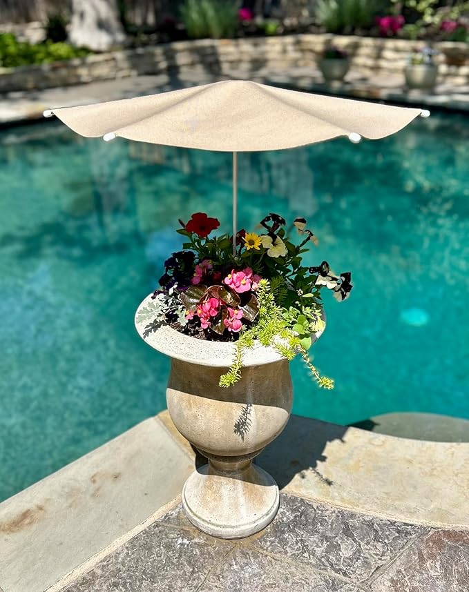 Fixed Plant Shade for Potted Plants 28" x 30" Outdoor Container Sun Shade Cover Premium Fabric Canopy with Fiberglass Frame & Soil Anchor Stripes & Solids Assembly Required