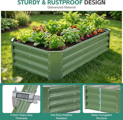 Galvanized Raised Garden Bed - 4x2x1ft Metal Garden Planter Box Outdoor | Steel Raised Bed Kit with Bracing Rods, Gloves for Gardening Vegetables Fruits and Flowers (Oliver Green)