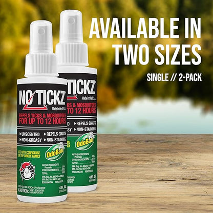 No Tickz Tick Repellent with 20% Picaridin, 12-Hour Protection from Ticks & Mosquitoes, Non-Greasy Formula, Made in the USA, Unscented, 4 Ounce Spray Bottle