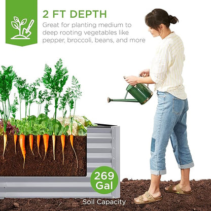 Best Choice Products 6x3x2ft Outdoor Metal Raised Garden Bed, Deep Root Box Planter for Vegetables, Flowers, Herbs, 269 Gallon Capacity, 100% Non Toxic Materials - Moonlight Gray