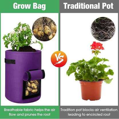 Hushee 10 Pas 10 Gallon Potato Grow Bags Garden Planting Bag with Handle Fabric Thick Fabric Containers for Tomato Vegetable