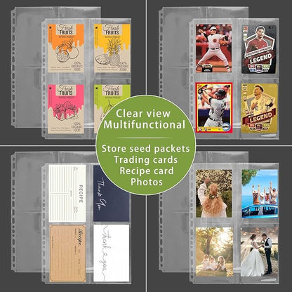 FERENLI Seed Storage Organizer Kraft Paper Binder Shell Seed Packet Organizer with 100 Pockets (Slot Size 3.62x5.19 inch) 25 Packs Clear Sheet Protectors for Organizing Seed Envelopes Photo Card