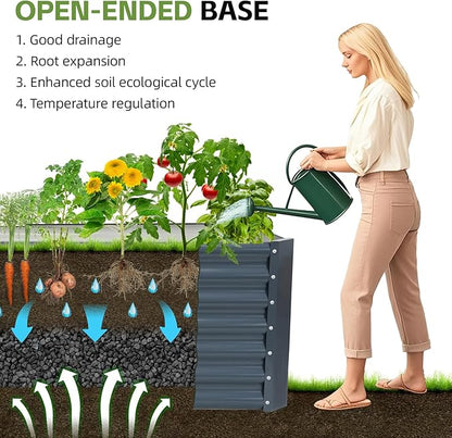 4x2x2ft Raised Garden Bed - Galvanized Deep Root Planter Boxes Outdoor with Wing Nuts and Safety Edges for Gardening Vegetables, Flowers, Herbs, Succulents - Gray