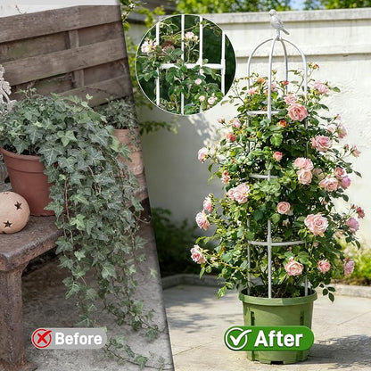 2 Pack Trellis for Climbing Planting Outdoor, 6ft Plant Trellis-Rustproof Metal Pipe with Heavy Duty Plastic Coated, Potted Plant Support for Clematis Vine Jasmine Support (White, 2 Pack)