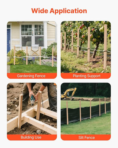 VEVOR Wooden Garden Stakes, 50 Pcs 36x0.75x0.75 in Survey Grading Stakes, Garden Ground Stake with Sharp Point, Fir Wood Plant Support Stake, Sign Posts for Silt Fence Backyard Boundaries Baselines