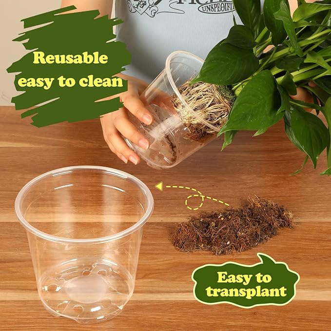RAOOKIF 25 Pack 3.5 Inch Clear Nursery Pots with Drainage Holes, Flexible Plastic Nursery Pots for Plants, Reusable Garden Flower Pot, Seed Starter Pots