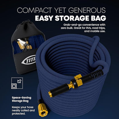 TITAN Flexible Garden Hose 15FT – Ultra Lightweight, Heavy Duty Water Hose with Brass Fittings & Jet Nozzle – Kink-Free, Non-Expanding, Durable Fabric Hose for Yard, Lawn, Car Wash, Outdoor Use