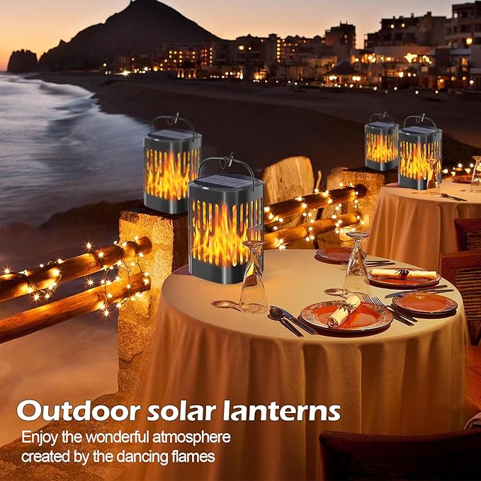 Solar Lanterns Outdoor Waterproof, Flickering Flames Outdoor Solar Lights Hanging Lanterns Decoration Lighting for Table, Garden, Patio, Tree, Yard, Driveway (2 Pack)