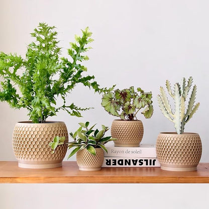 Plant Pots, Modern 3D Printed Honeycomb Planters for Indoor Plants, 4.7/6/8/10 Inch Wood Decorative Flower Pot for Office Desktop, Bookshelf & Home Decor, Lightweight & Durable.