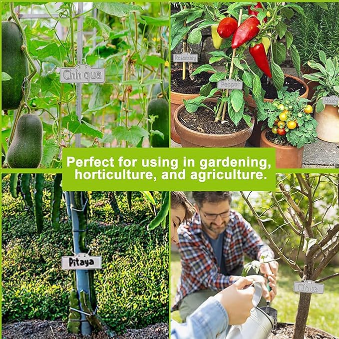 Aluminum Plant Tags 100Pcs with 100 Ties, Waterproof Garden Labels for Outdoor Identification, Greenhouse and Tree Markers for Plants Flowers Vegetables, Durable Metal Tags for Cables Equipment Pets