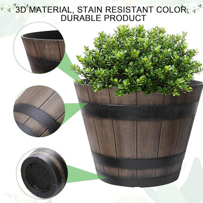 Large Plant Pots, 20 Inch 2 Pack Plastic Whiskey Barrel Planters, Big Flower Pots Wine Barrel Design for Outdoor Indoor, Garden, Porch, Patio, Backyard