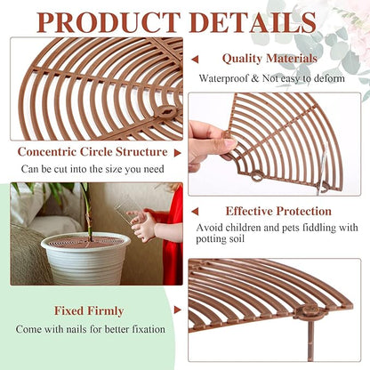 Sawysine 3 Pcs Plant Pot Cover Plant Protector from Animal Flower Pot Grid with Center Cutout Flower Cover Soil Protectors(Coffee,11.8 in)