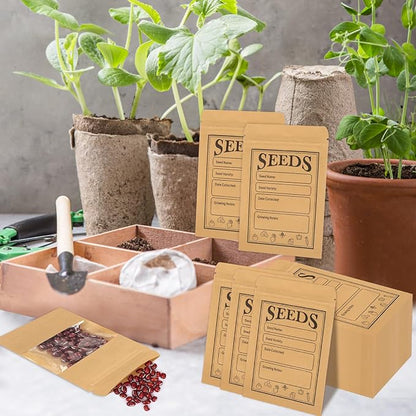 100pcs Seed Saving Envelopes with Clear Window, 4.7x3.1 Inch Reusable Seed Kraft Storage Organizer Packets Envelopes for Flower Vegetable Plants Garden Seeds Saving & Collecting