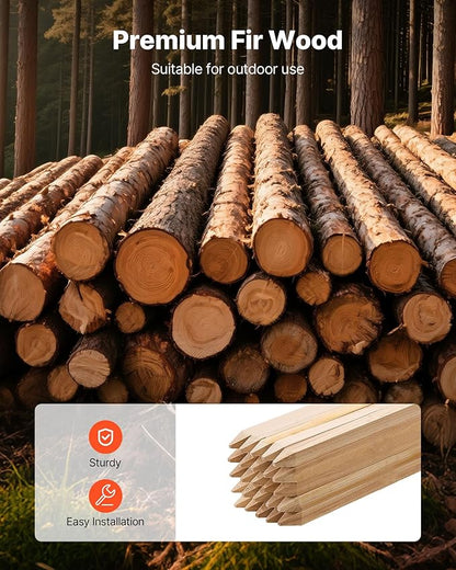 VEVOR Wooden Garden Stakes, 50 Pcs 36x0.75x0.75 in Survey Grading Stakes, Garden Ground Stake with Sharp Point, Fir Wood Plant Support Stake, Sign Posts for Silt Fence Backyard Boundaries Baselines