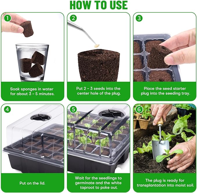 40 Pcs Seed Starter Plugs with Tray, Replacement Grow Sponges Plant Plugs, Great for Soil, Tray or Planting Pods, Promotes Herbs, Vegetables and Flowers Growth