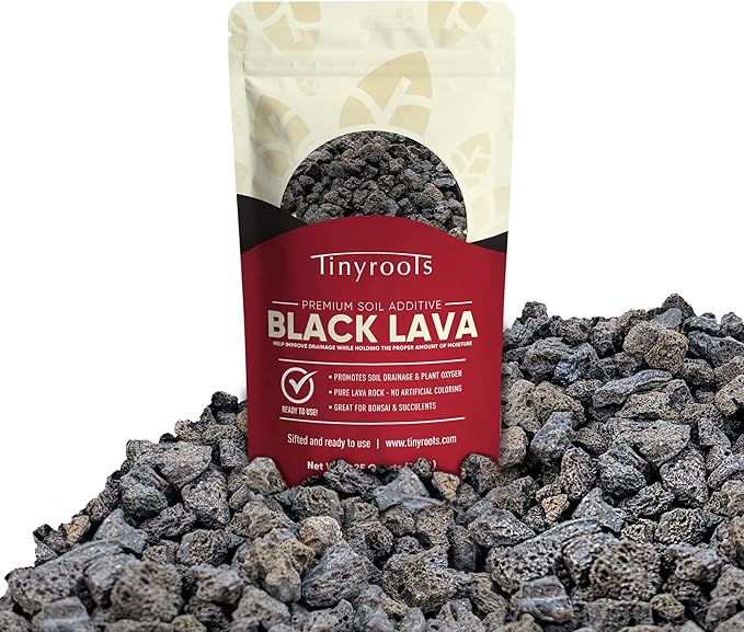 Tinyroots Black Lava Rock for Plants, 2.25 Quarts, Premium Sifted Bonsai and Cactus Soil Aggregate Used for Top Dressing, No Dyes and No Chemicals, 1/8 to 1/4 Inch Particle Size