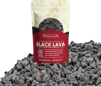 Tinyroots Black Lava Rock for Plants, 2.25 Quarts, Premium Sifted Bonsai and Cactus Soil Aggregate Used for Top Dressing, No Dyes and No Chemicals, 1/8 to 1/4 Inch Particle Size
