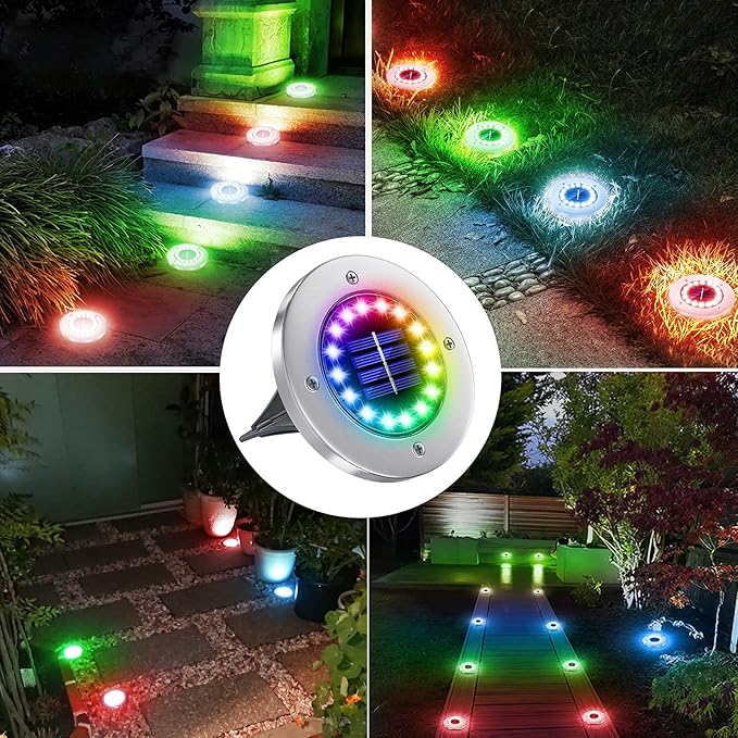 NFESOLAR 16 Pack Solar Lights Outdoor, 16 LEDs Multi-Color Solar Ground Lights Waterproof Landscape Light for Pathway Garden Walkway Driveway Yard Decorations