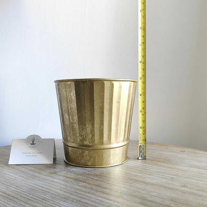 Hosley Metal Planters Pack of 2, Ideal Farmhouse Decor for Floral Arrangements Weddings, Gift Special Events Parties Outdoor Planters Gold 5" Dia x 4.8" H