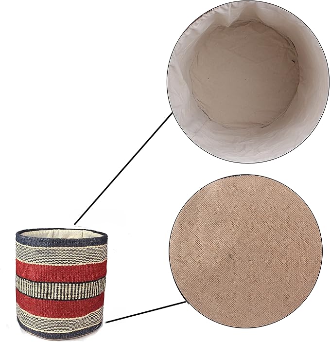 Jute Planter Basket Woven Basket for 10" Flower Pot Floor Indoor Planters, 12” x 12” Storage Organizer Basket Rustic Home Decor, Boho Storage Earth-Friendly Planter (12x12 inches, Black Strip 30)