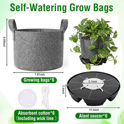 6 Set Self Watering Fabric Pot Base Plant Nonwoven Grow Bags Automatic Watering Plant Saucers Elevated Flower Trays for Fruits Vegetables Flowers(3 Gallon,Grey)
