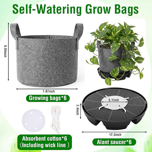6 Set Self Watering Fabric Pot Base Plant Nonwoven Grow Bags Automatic Watering Plant Saucers Elevated Flower Trays for Fruits Vegetables Flowers(3 Gallon,Grey)