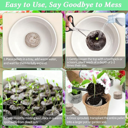 Legigo 200 PCS 30mm Peat Pellets Seed Starter Soil, Compressed Seed Starting Pods Plant Starter Soil Pods Plugs for Seedlings, Peat Pods for Starting Seeds, Herbs Tomatoes Flowers and Vegetables